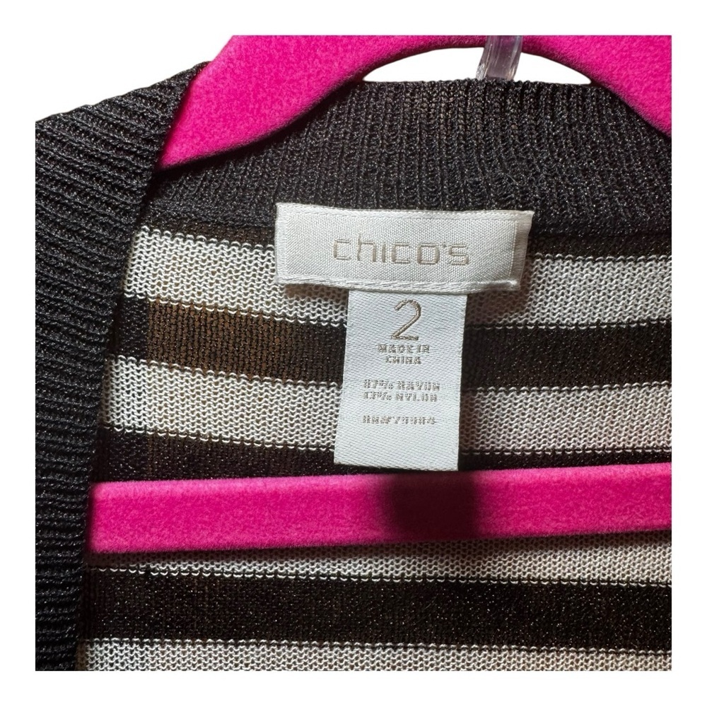 CHICO’S Striped Black and White Long Cardigan Size 2 - Picture 6 of 7